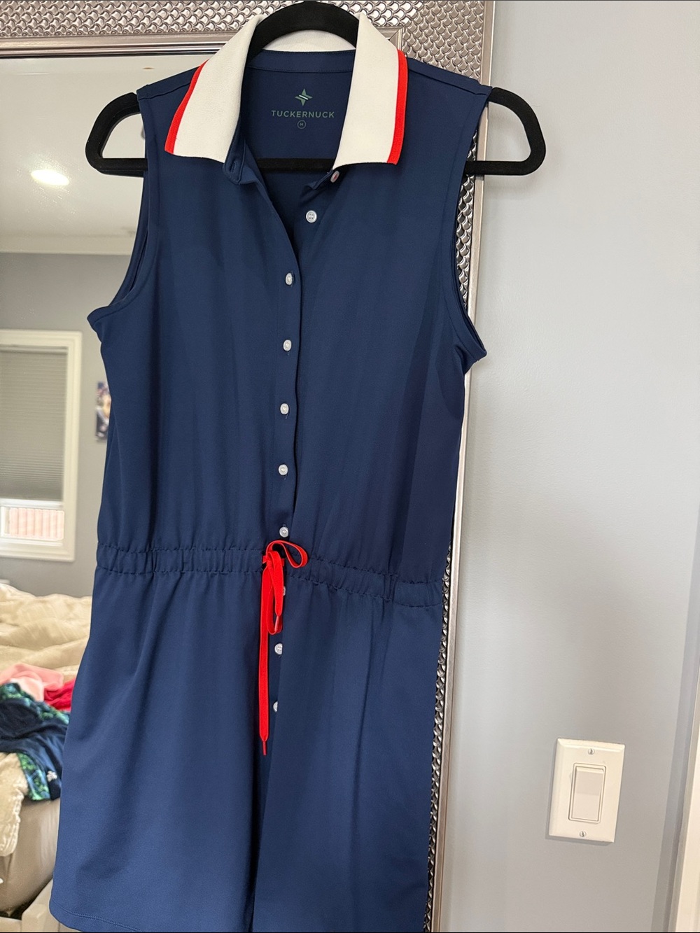 Tuckernuck Navy Sleeveless Polo Dress with Red Trim